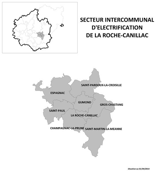 Carte secteur d'énergie de la Roche Canillac